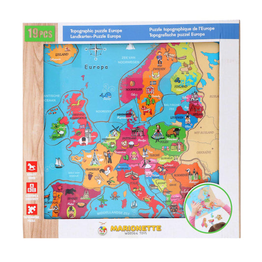 Puzzle din Lemn Europa Marionette 19 Piese - Jucărie Educativă Geografie
