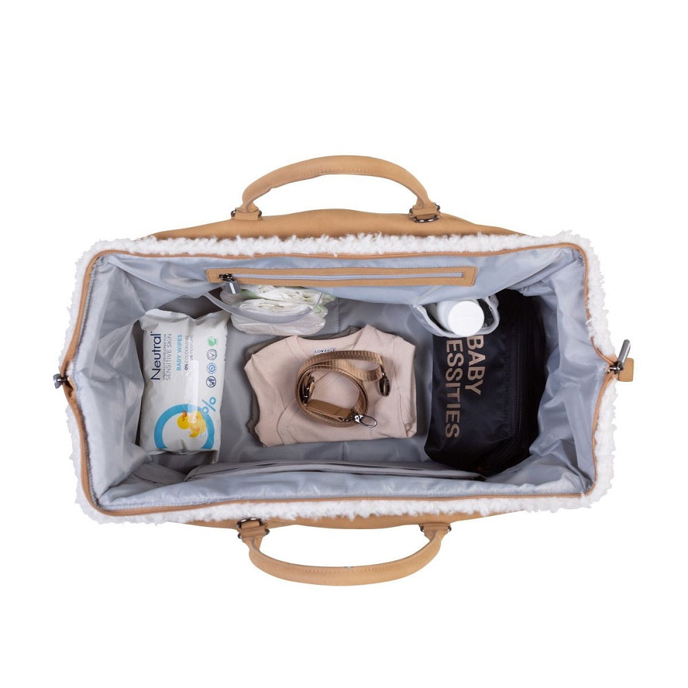 Geanta de infasat Childhome Mommy Bag, aspect piele intoarsa Bej