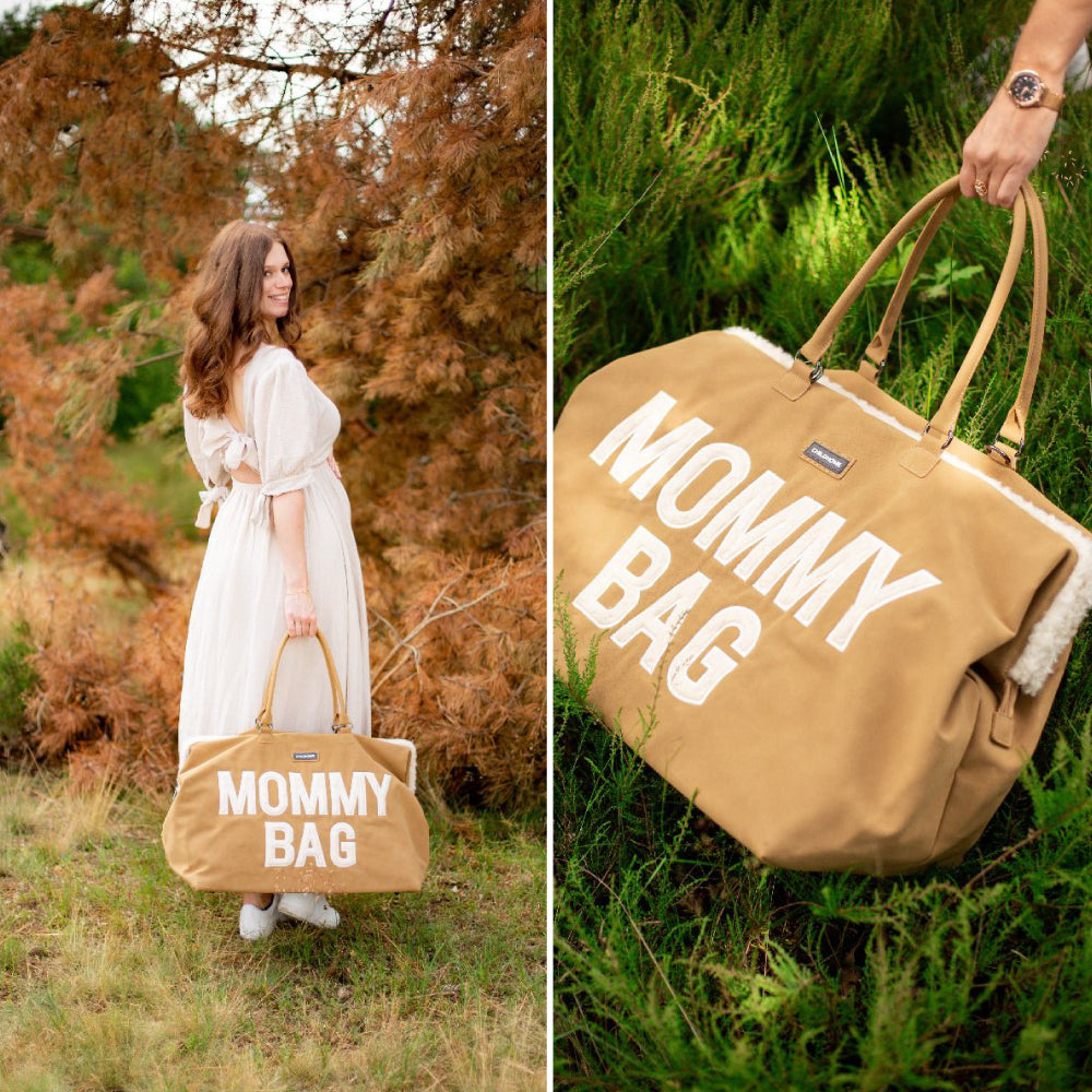 Geanta de infasat Childhome Mommy Bag, aspect piele intoarsa Bej