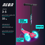 Trotineta cu 3 roti Neon Bolt cu roti LED si Lean-to-steer