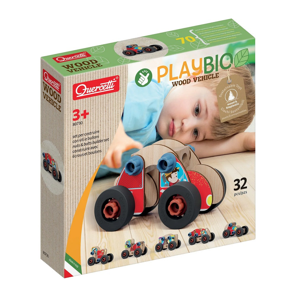 Set constructie vehicule Quercetti Bio – cutia setului de vehicule PlayBio