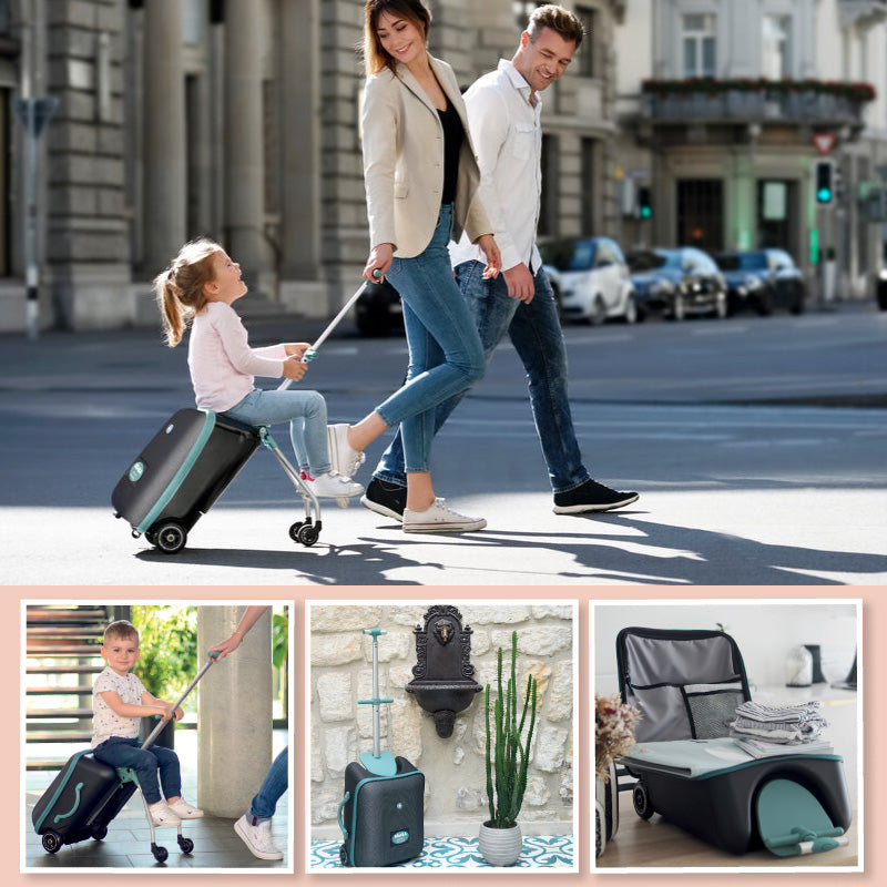Troler Beaba Luggage Eazy Green Blue - Bagaj de Cabină cu Scaun pentru Copii