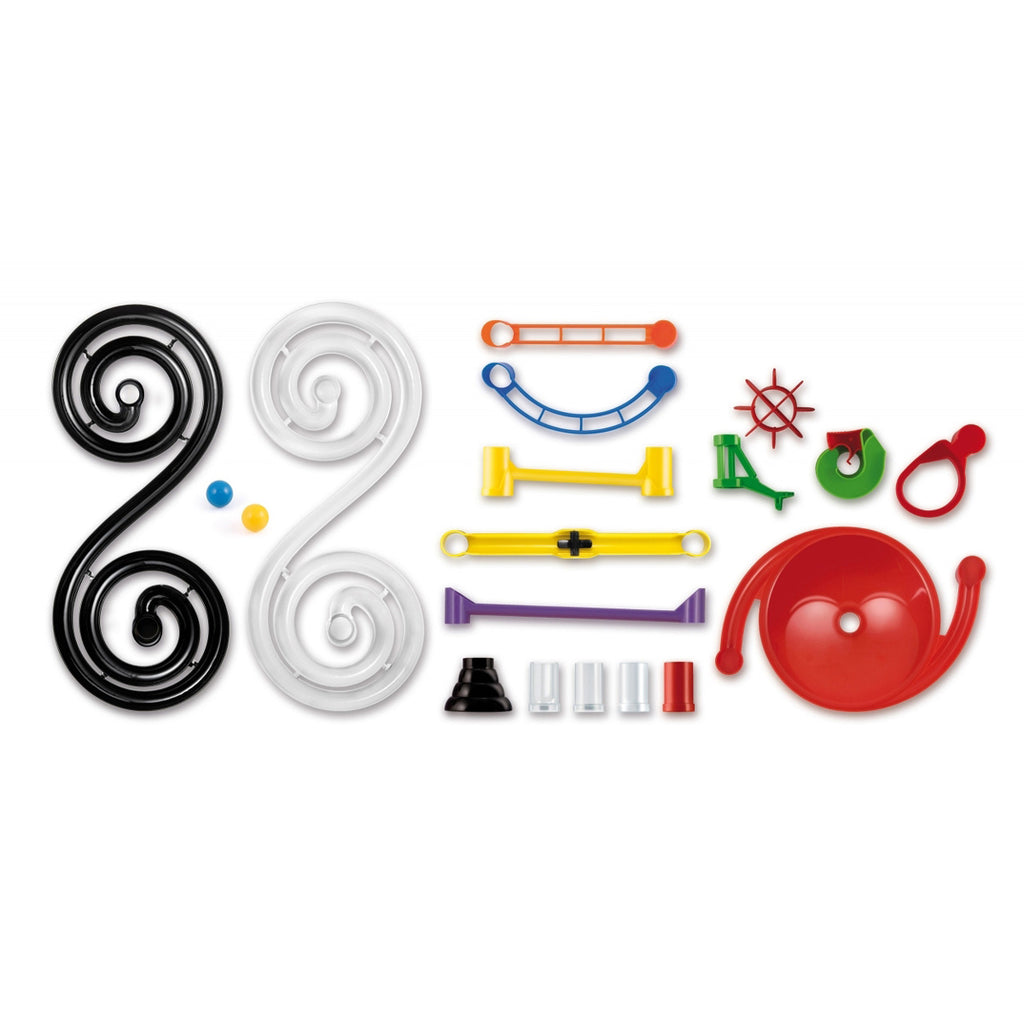 Pista cu bile Quercetti Migoga Super Marble Run Maxi – componentele pistei, spirale, coloane și conectori