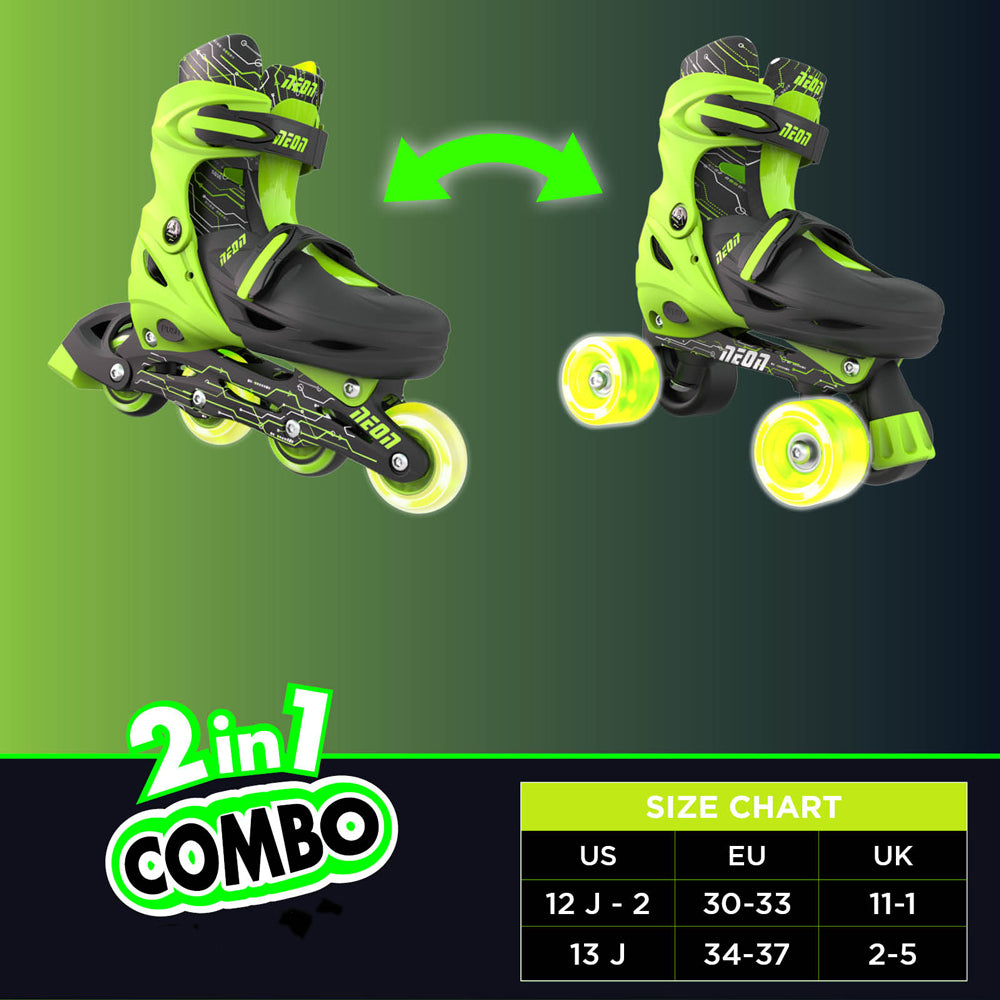 Role 2 in 1 Neon Combo Skates Reglabile 34-37 Green