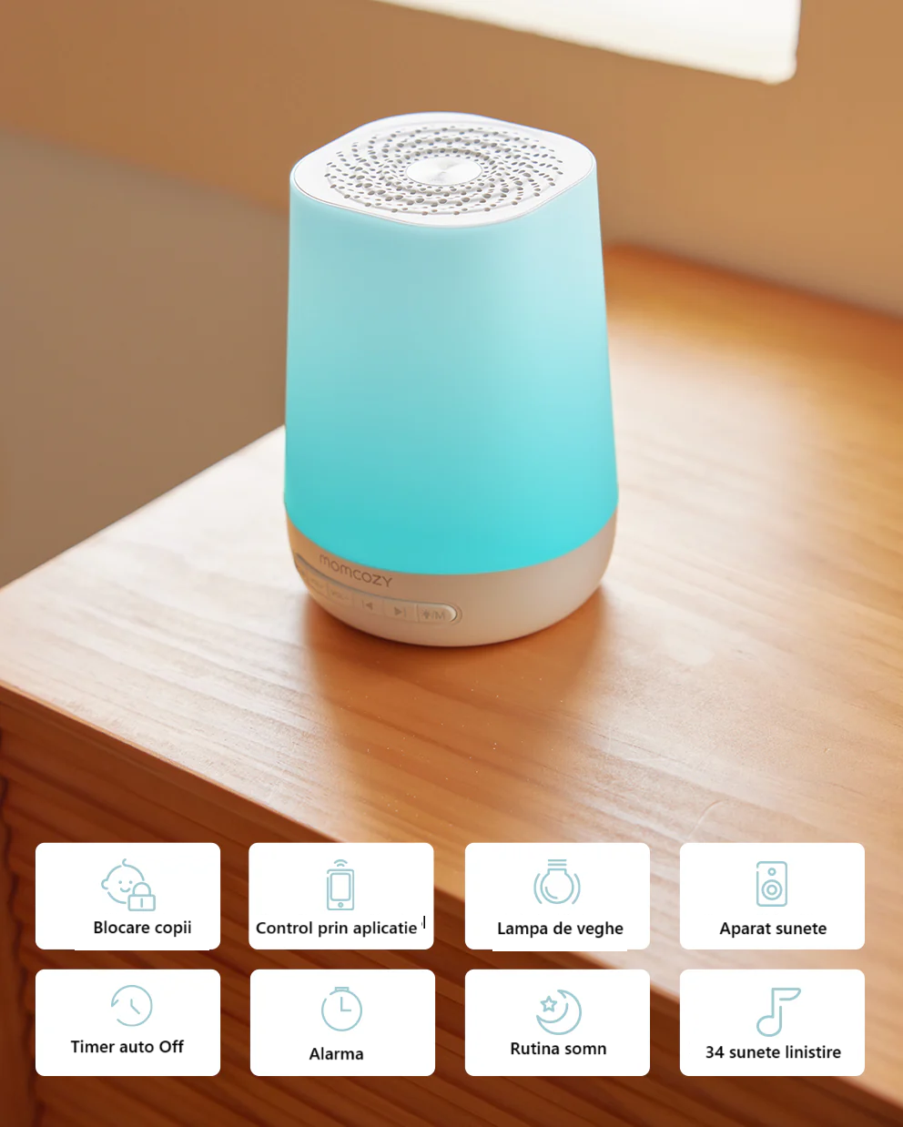 Lampa de veghe si aparat white noise Momcozy SMART 2 in 1