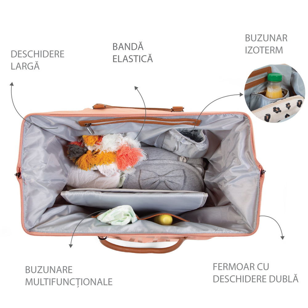 Geantă de Înfășat Childhome Mommy Bag Roz Spațioasă Premium