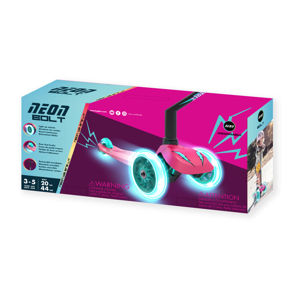 Trotineta cu 3 roti Neon Bolt cu roti LED si Lean-to-steer