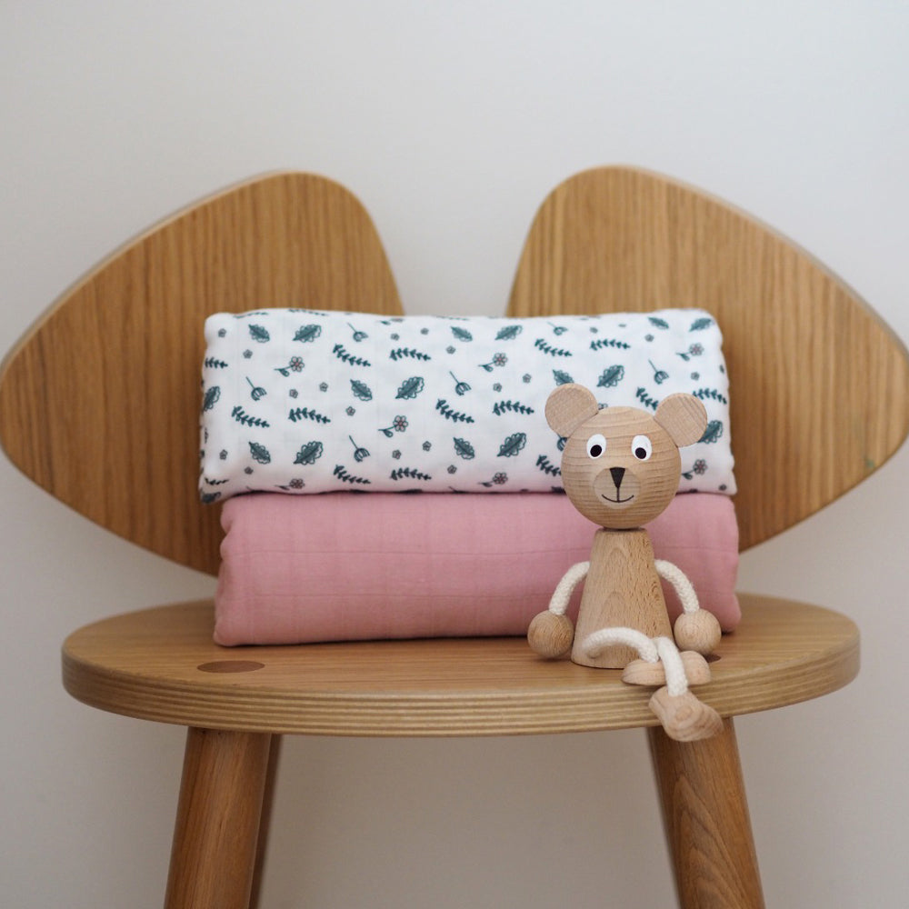 Set 2 Museline Beaba bumbac 120x120 cm Bridal Pink Flowery Countryside