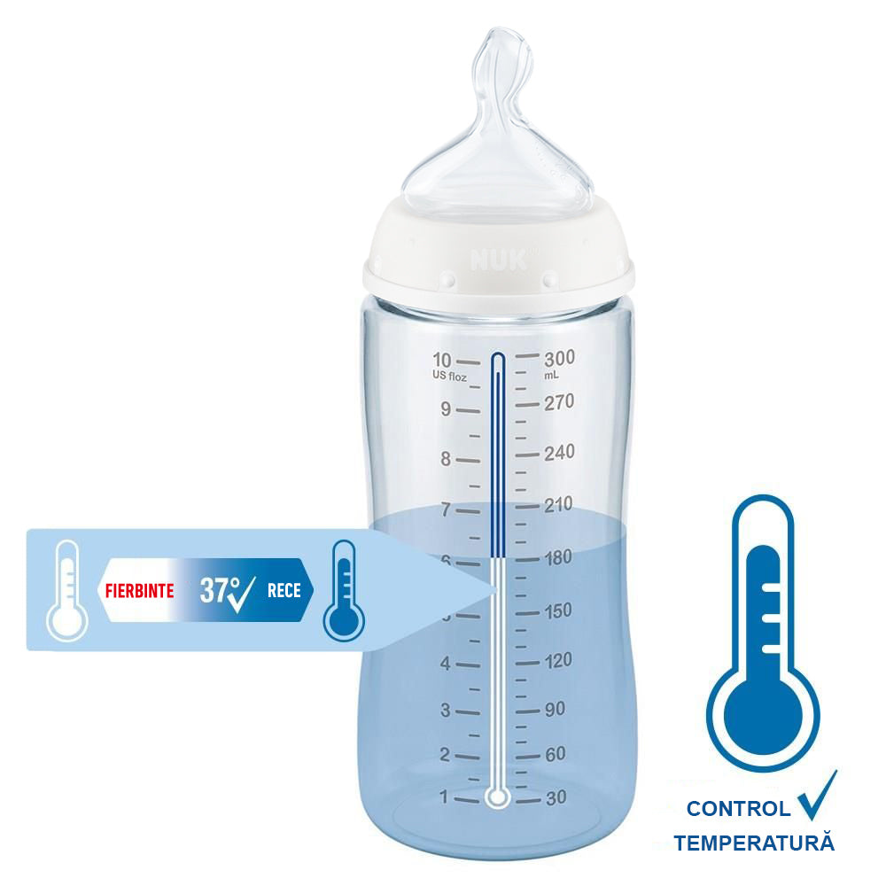 Biberon Nuk First Choice PP 300 ml, Control Temperatura, Tetina Silicon M, 6-18 luni, Disney Bambi