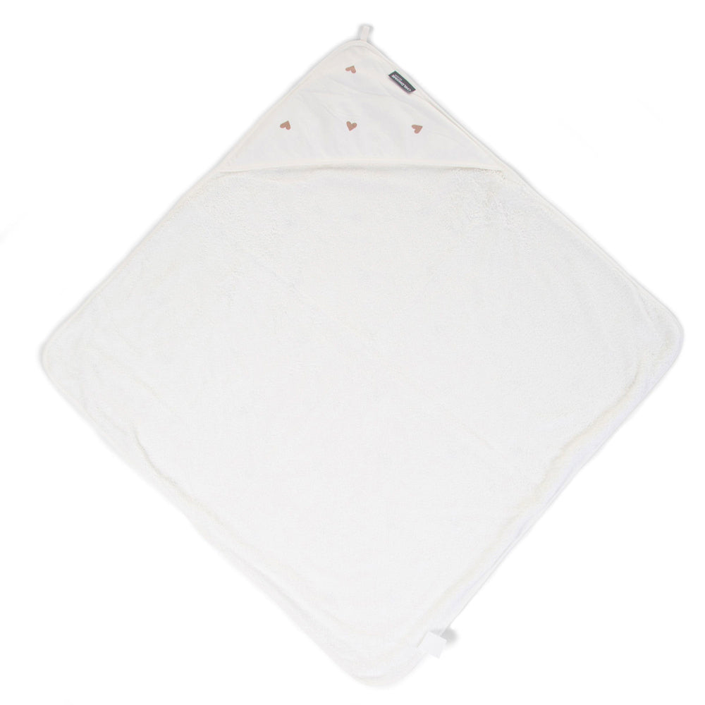 Prosop cu gluga si manusa de baie Childhome Jerse Frotir 80x80 cm, Inimioare