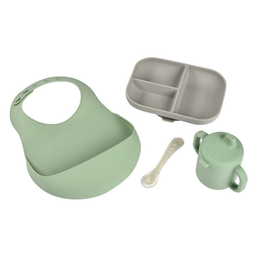 Set Masa Silicon Beaba Essentials Grey Sage Green 4 Piese