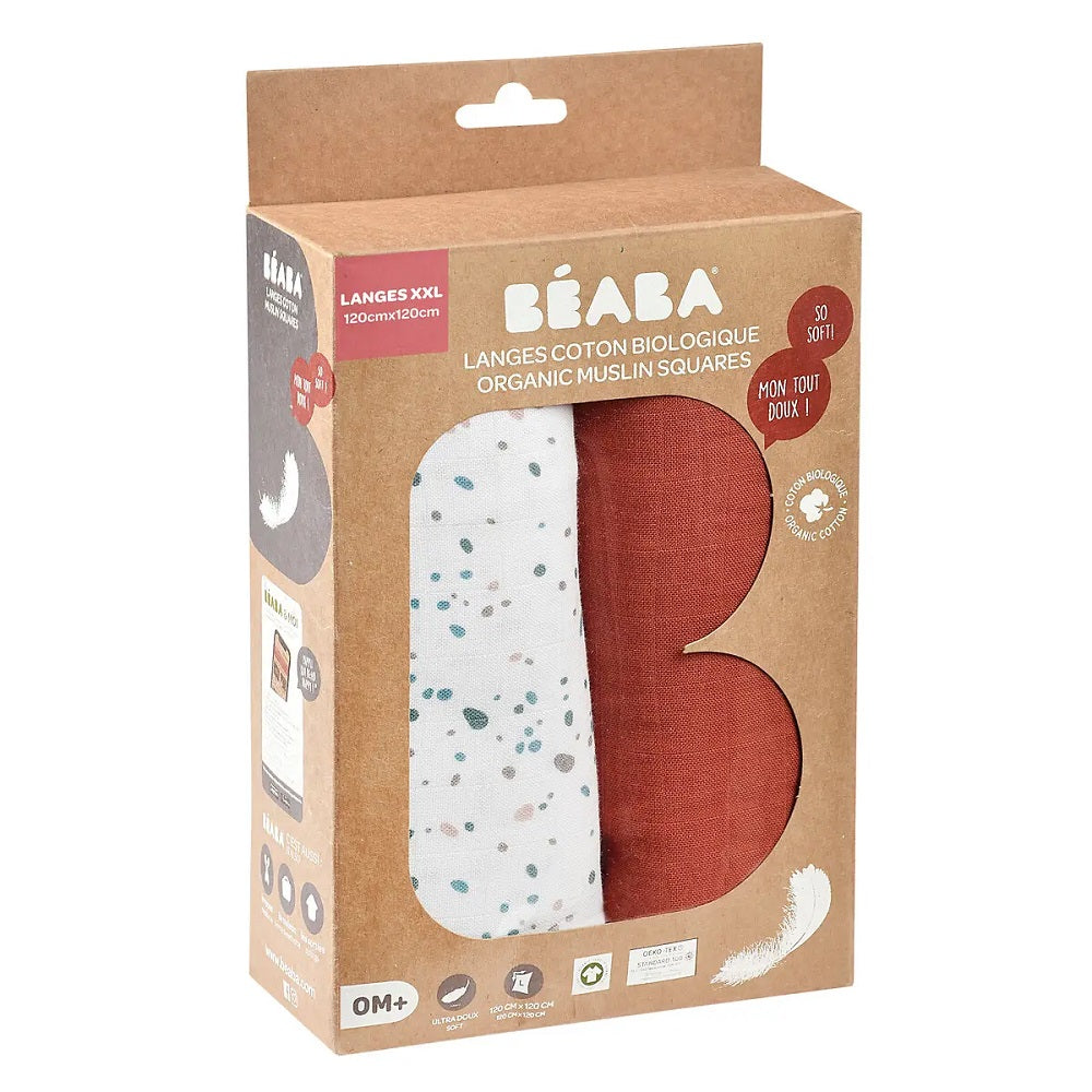 Set 2 Museline Beaba bumbac 120x120 cm Hot Sauce Terrazzo