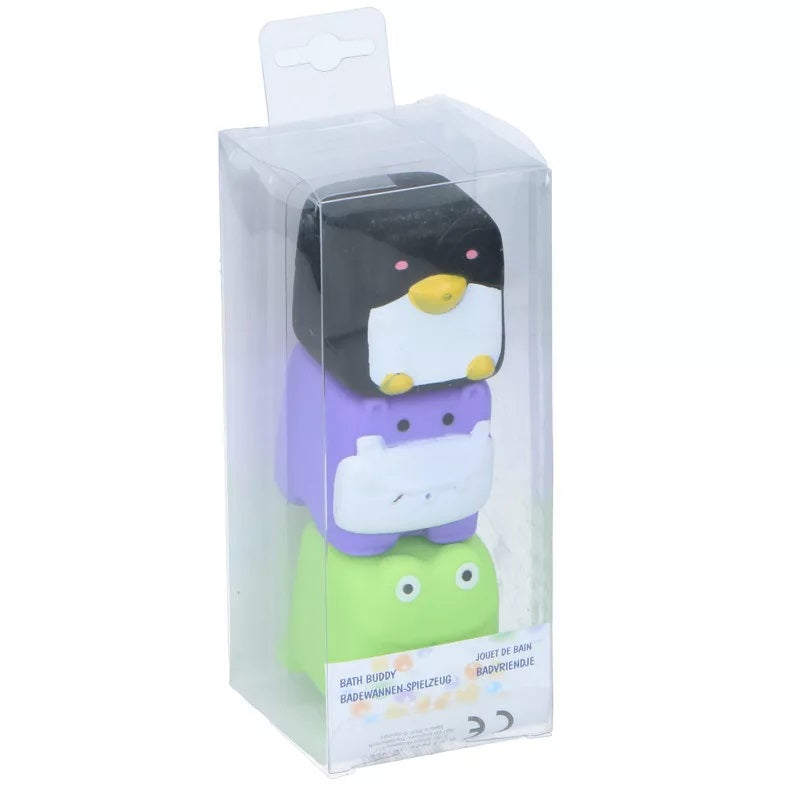Set 3 jucarii de baie Eddy Toys Pinguin Hipopotam Broscuta cuburi din cauciuc