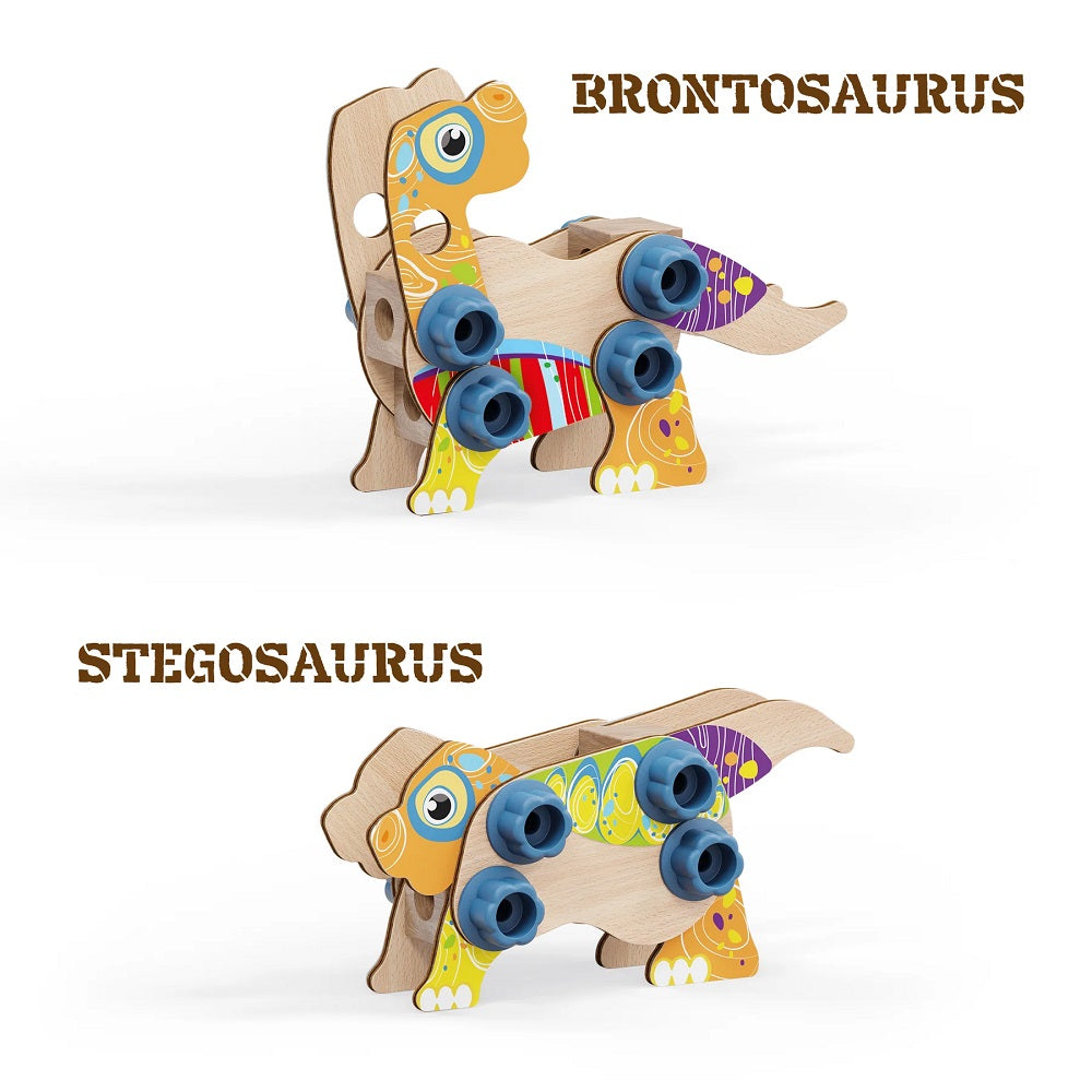 Set constructie dinozauri Quercetti Bio – modele Brontosaurus și Stegosaurus