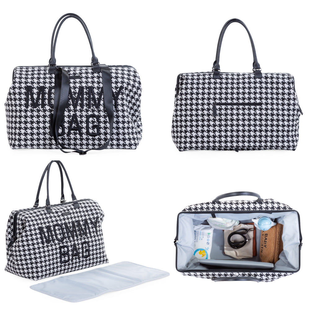Geanta de infasat Childhome Mommy Bag Pied de Poule Negru - detaliu 1
