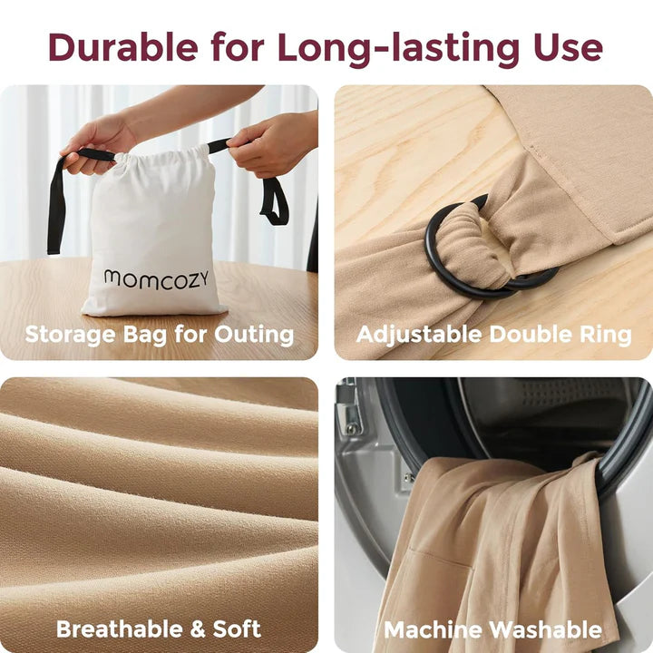 Marsupiu Wrap Sling cu suport spate Ergonomic 3.5 - 22 kg Babe-Toddler - Light Brown MOMCOZY