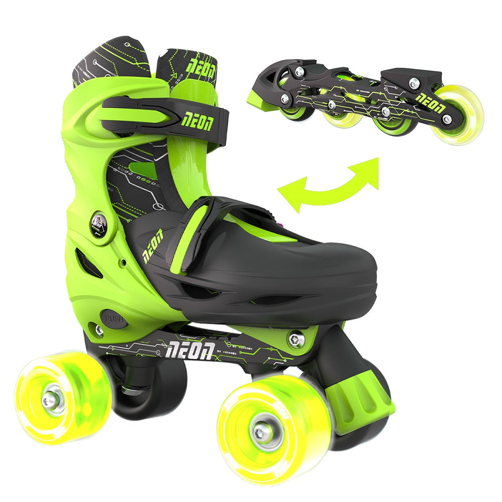Role 2 in 1 Neon Combo Skates Marime 30-33 Green Roti LED