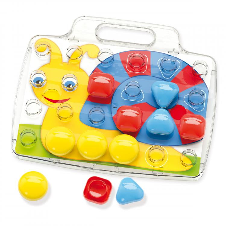Joc mozaic Quercetti Fantacolor Baby, 24 piese – mozaic cu melc pe tabla transparentă