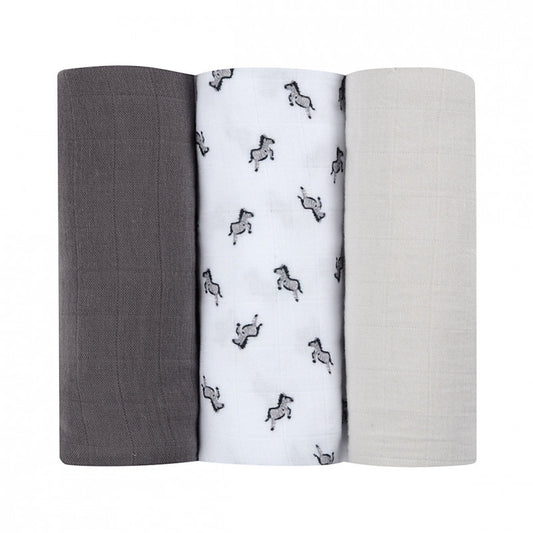 Set 3 Museline Beaba Bumbac Organic 70x70 cm Savana Grey
