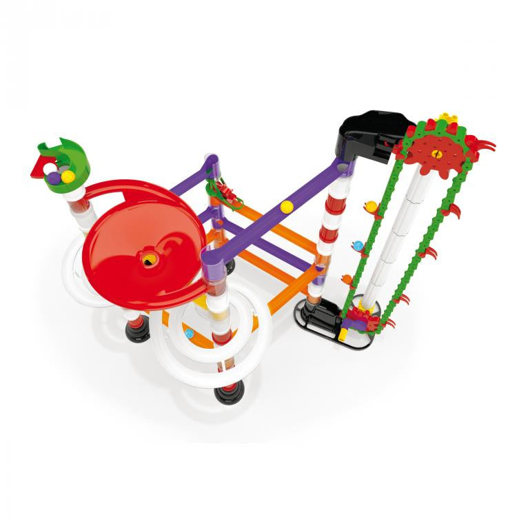 Pista cu bile Quercetti Migoga Marble Run Elevator – detaliu al pâlniei și elevatorului
