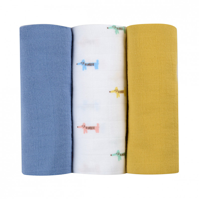 Set 3 museline Beaba din bumbac organic 70x70 cm Teckel Beige