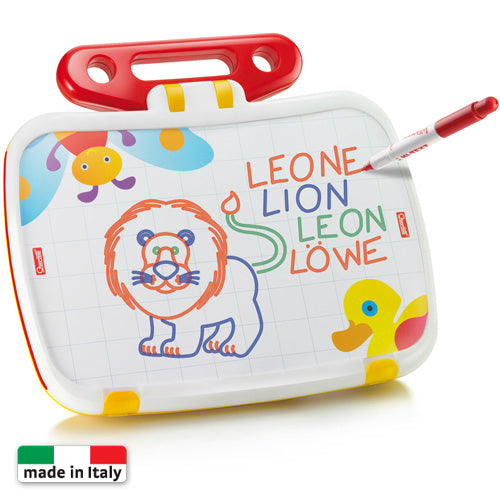 Tabla magnetica Quercetti Combi ABC+123 – fața albă cu desen și marker