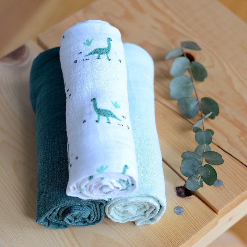 Set 3 Museline Beaba bumbac organic 70x70 cm Jurassic Green