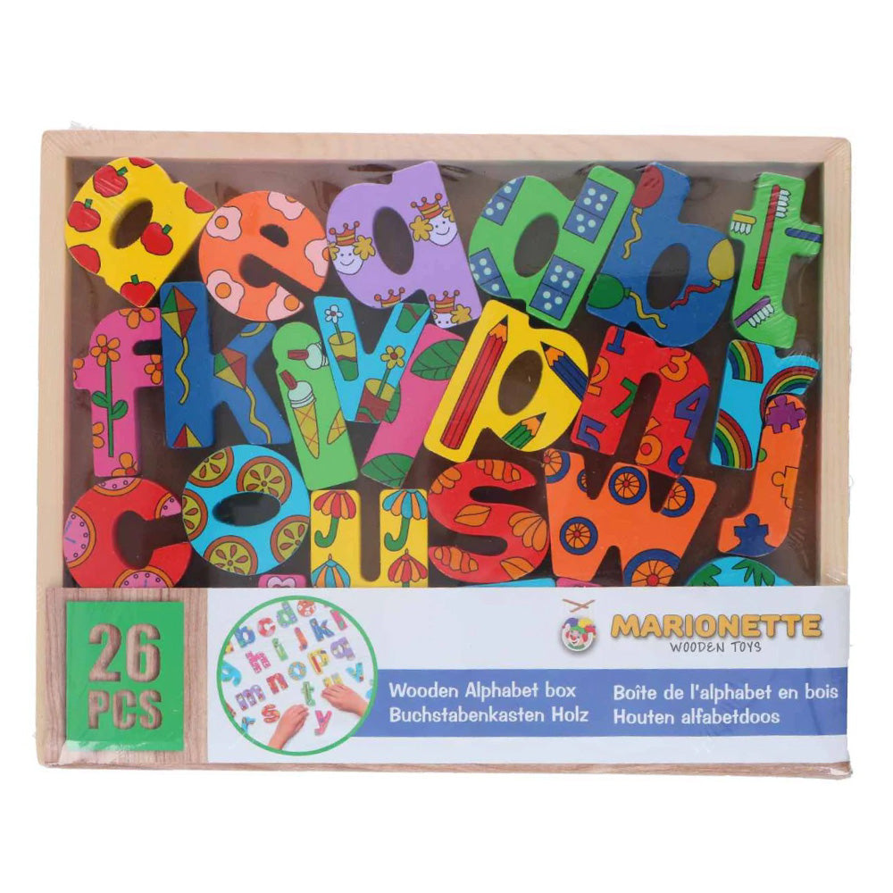 Set 26 litere din lemn Marionette cu desene