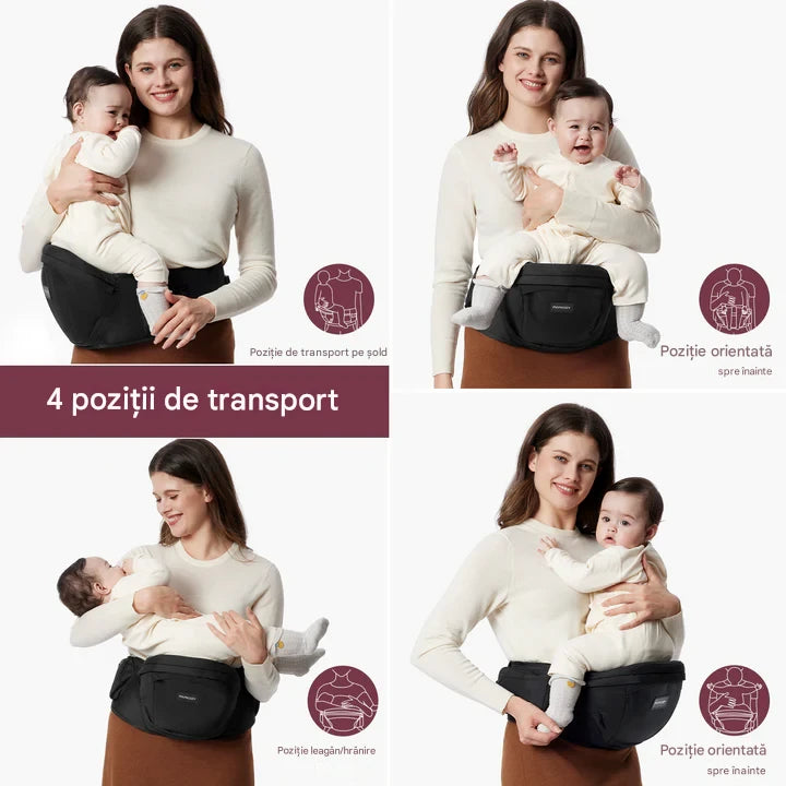 Hip Seat cu Perna pentru Sold Momcozy Suport Lombar 3D pana la 20 kg Respirabil Negru