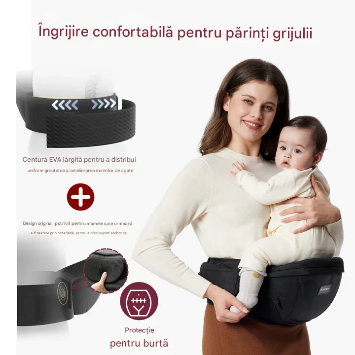 Hip Seat cu Perna pentru Sold Momcozy Suport Lombar 3D pana la 20 kg Respirabil Negru