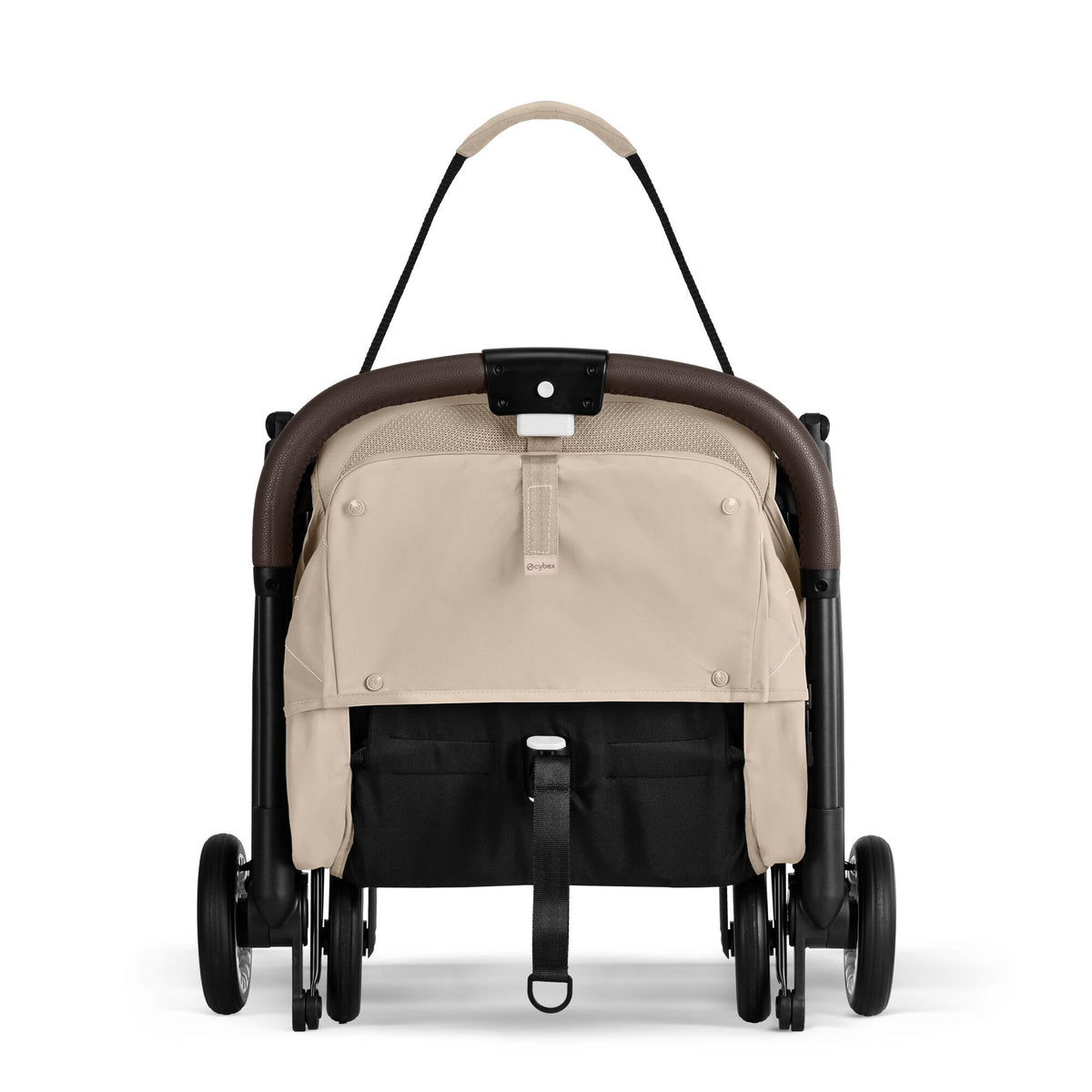 Cărucior ultracompact Cybex Orfeo, culoare Almond Beige, pliat cu curea de fixare