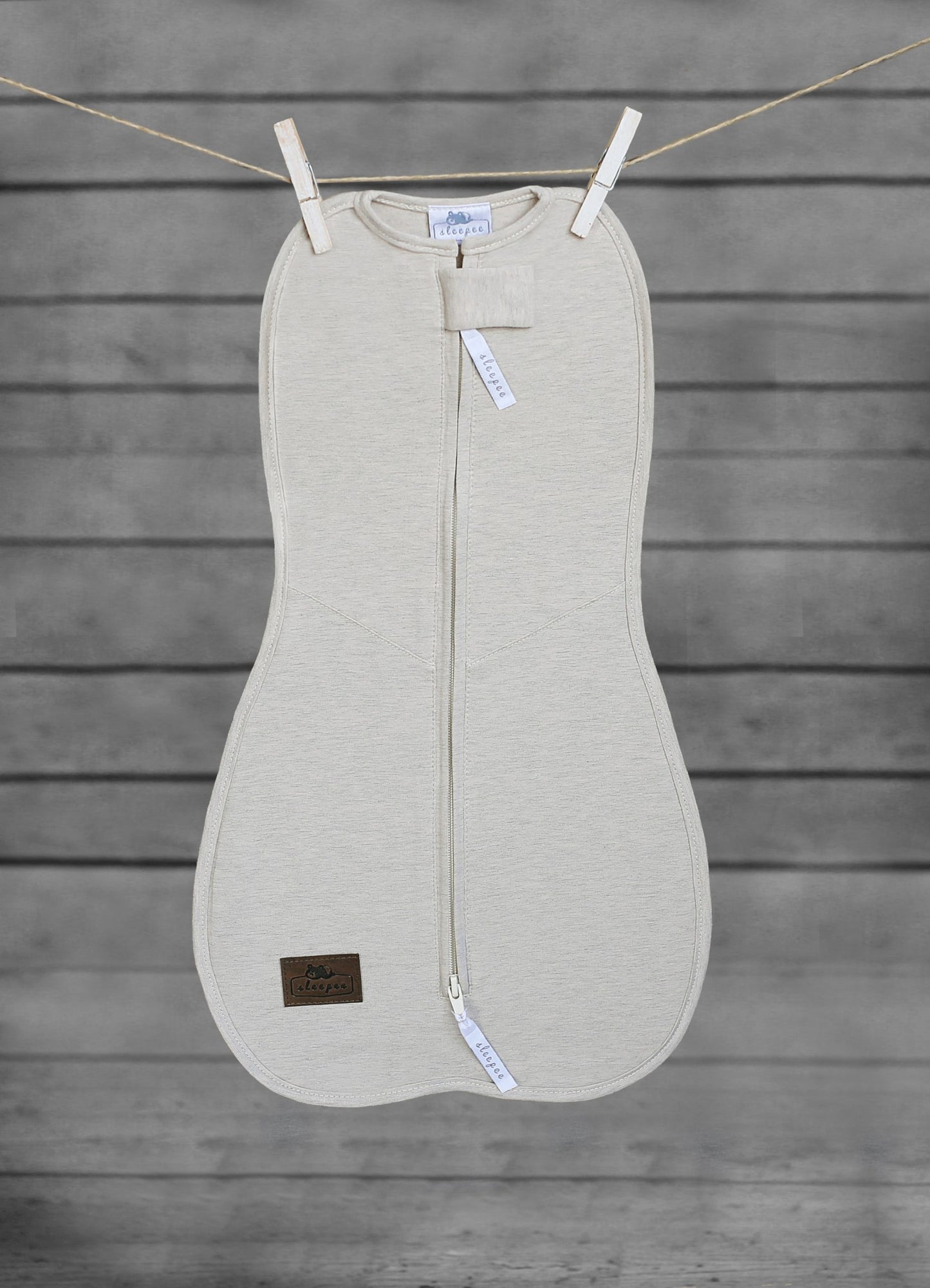 Saculet Swaddle Nou Nascut Sleepee First Step cu Caciulita, Bumbac 92% + Elastan, 3-6.5 kg, Bej