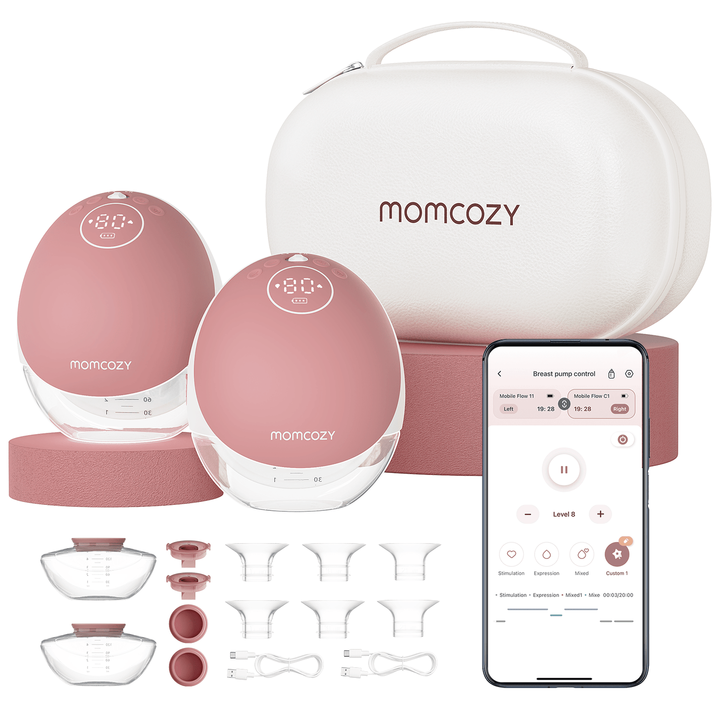 Pompa de san Portabila DUBLA- MOMCOZY MOBILE FLOW M9 Maxima Eficacitate Control Mobil - Gri 2 buc