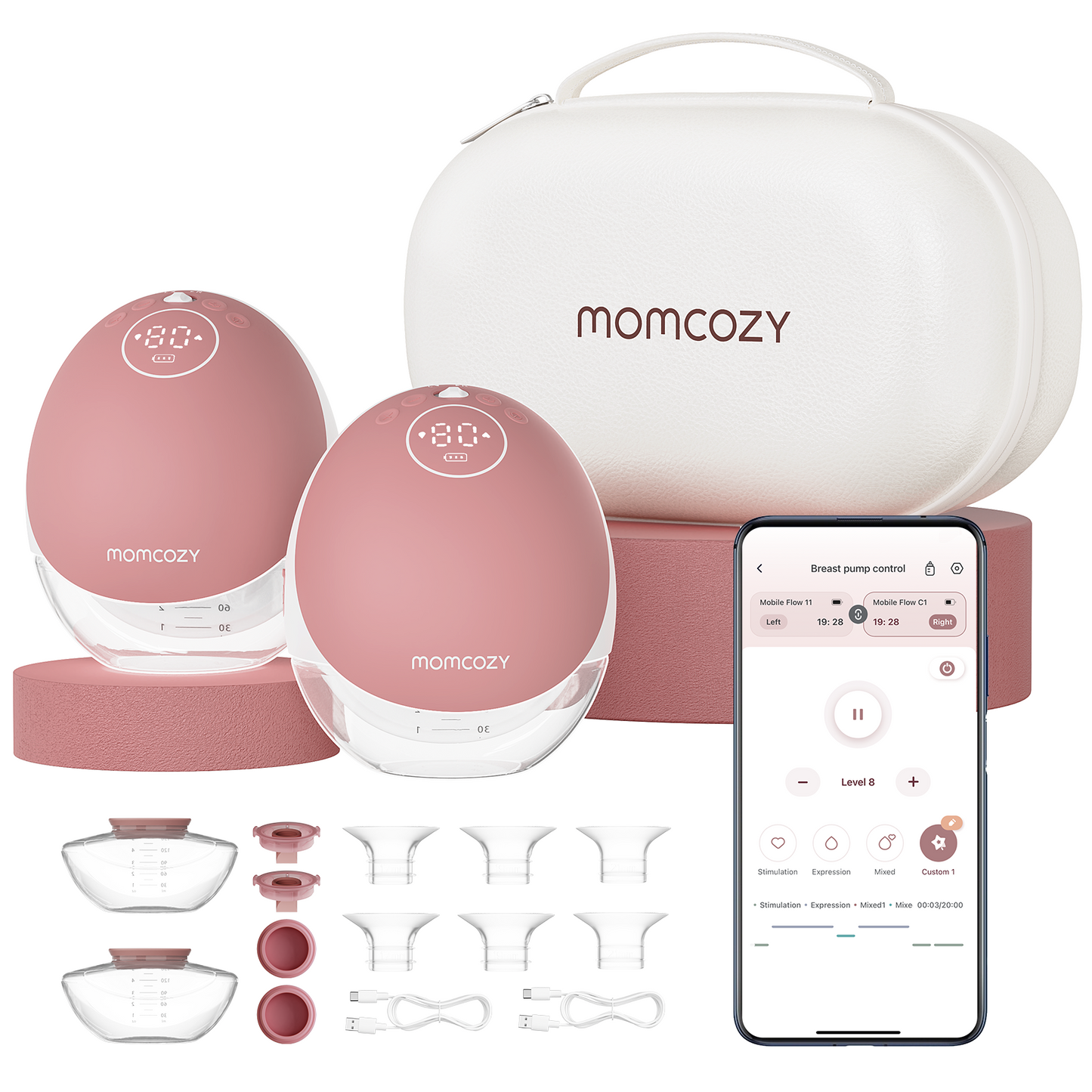 Pompa de san Portabila DUBLA- MOMCOZY MOBILE FLOW M9 Maxima Eficacitate Control Mobil - Gri 2 buc
