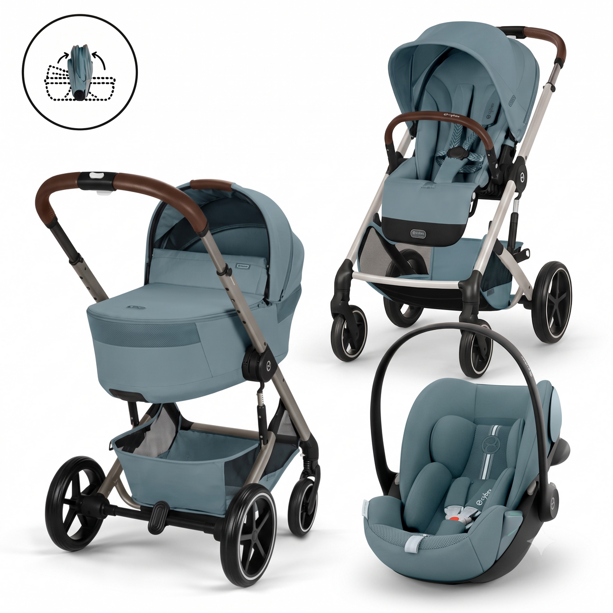 Pachet Carucior 3 in 1 Cybex Balios S Lux cu landou pliabil Fold Cot + Scoica Cloud G3 i-Size Plus