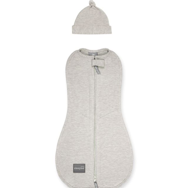 Saculet Swaddle Nou Nascut Sleepee First Step cu Caciulita, Bumbac 92% + Elastan, 3-6.5 kg, Bej