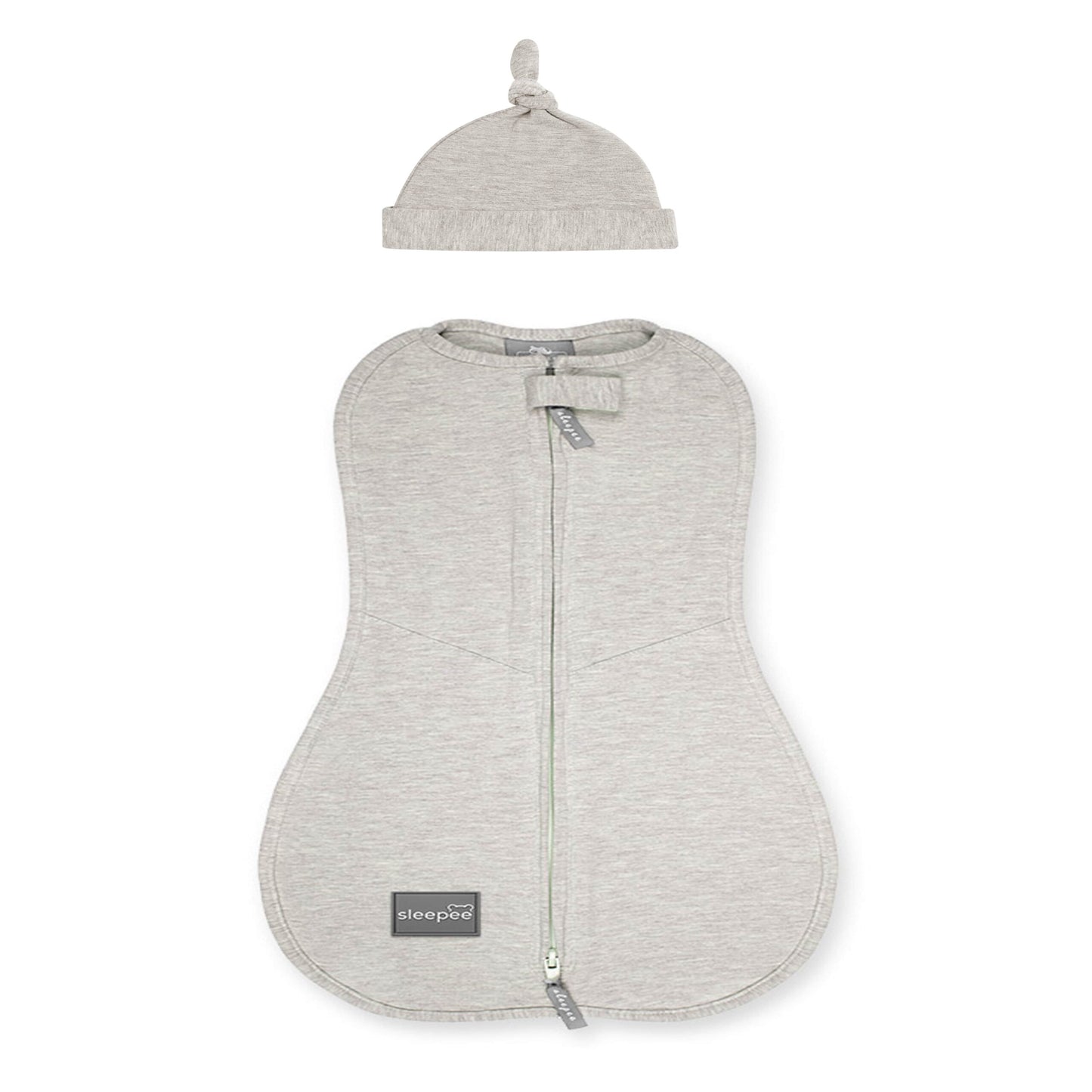 Saculet Swaddle Nou Nascut Sleepee First Step cu Caciulita, Bumbac 92% + Elastan, 3-6.5 kg, Bej