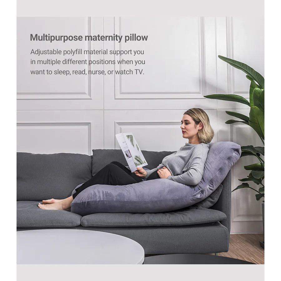 Perna gravide Momcozy Forma U, Velvet Dark Grey, RESIGILAT