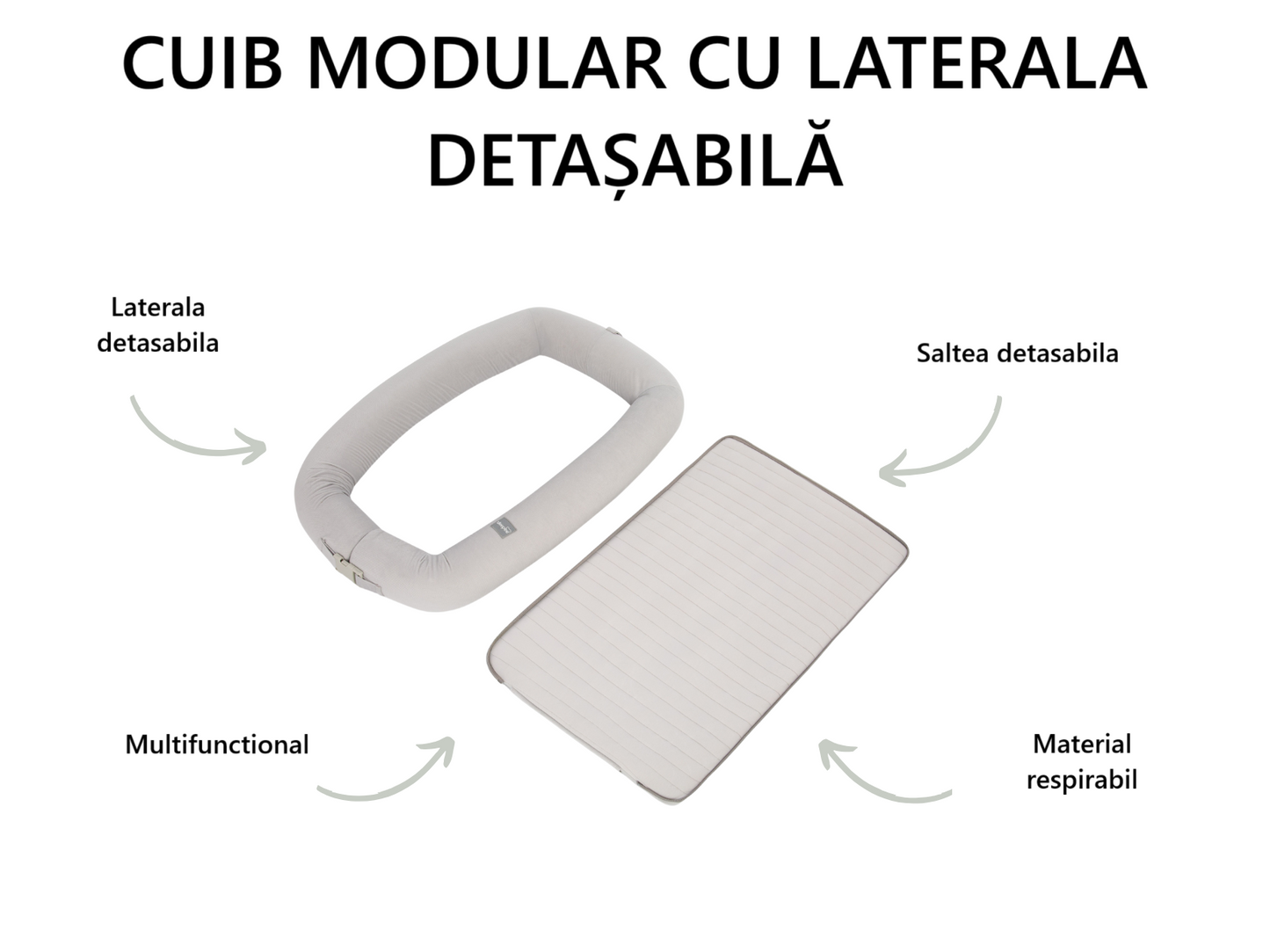 Baby Nest Modular Sleepee 4 in 1 cu Arcada de Jucarii si Aparat Sunete, Laterale Detasabile, Sand