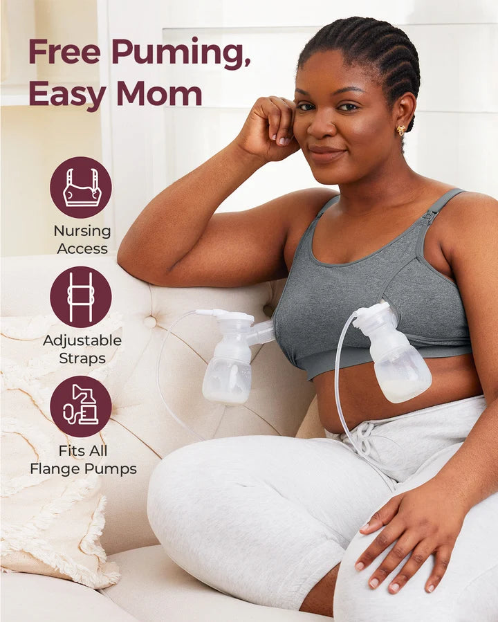 THE ORIGINAL - Sutien 2 in 1 pentu pompare, alaptare Hands Free ultra moale - Gri Momcozy YN08 Marime M
