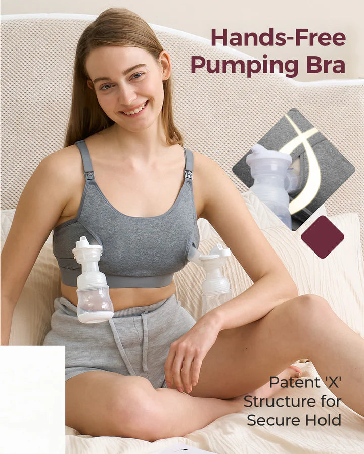 THE ORIGINAL - Sutien 2 in 1 pentu pompare, alaptare Hands Free ultra moale - Gri Momcozy YN08 Marime M