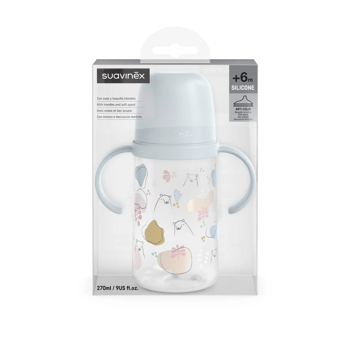 Cana cu cioc din silicon Suavinex Bears 270 ml