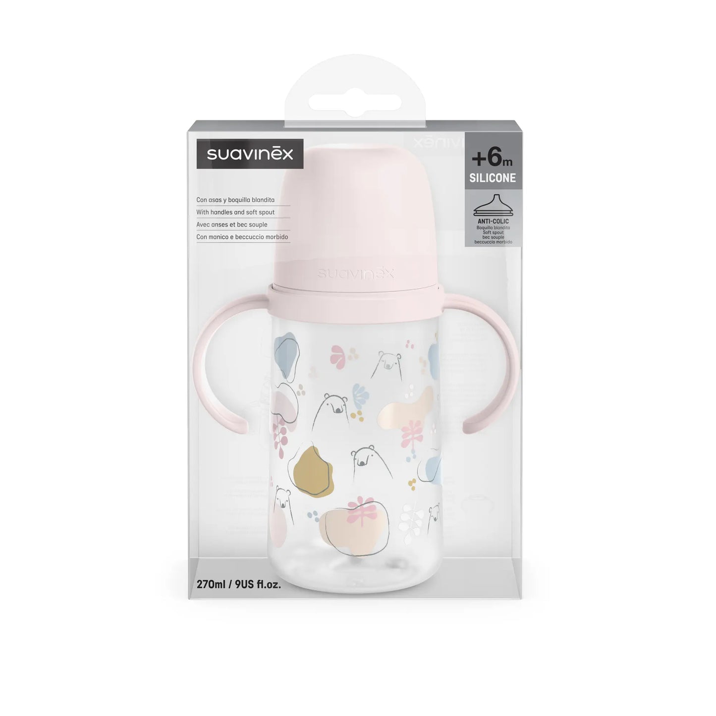 Cana cu cioc din silicon Suavinex Bears 270 ml