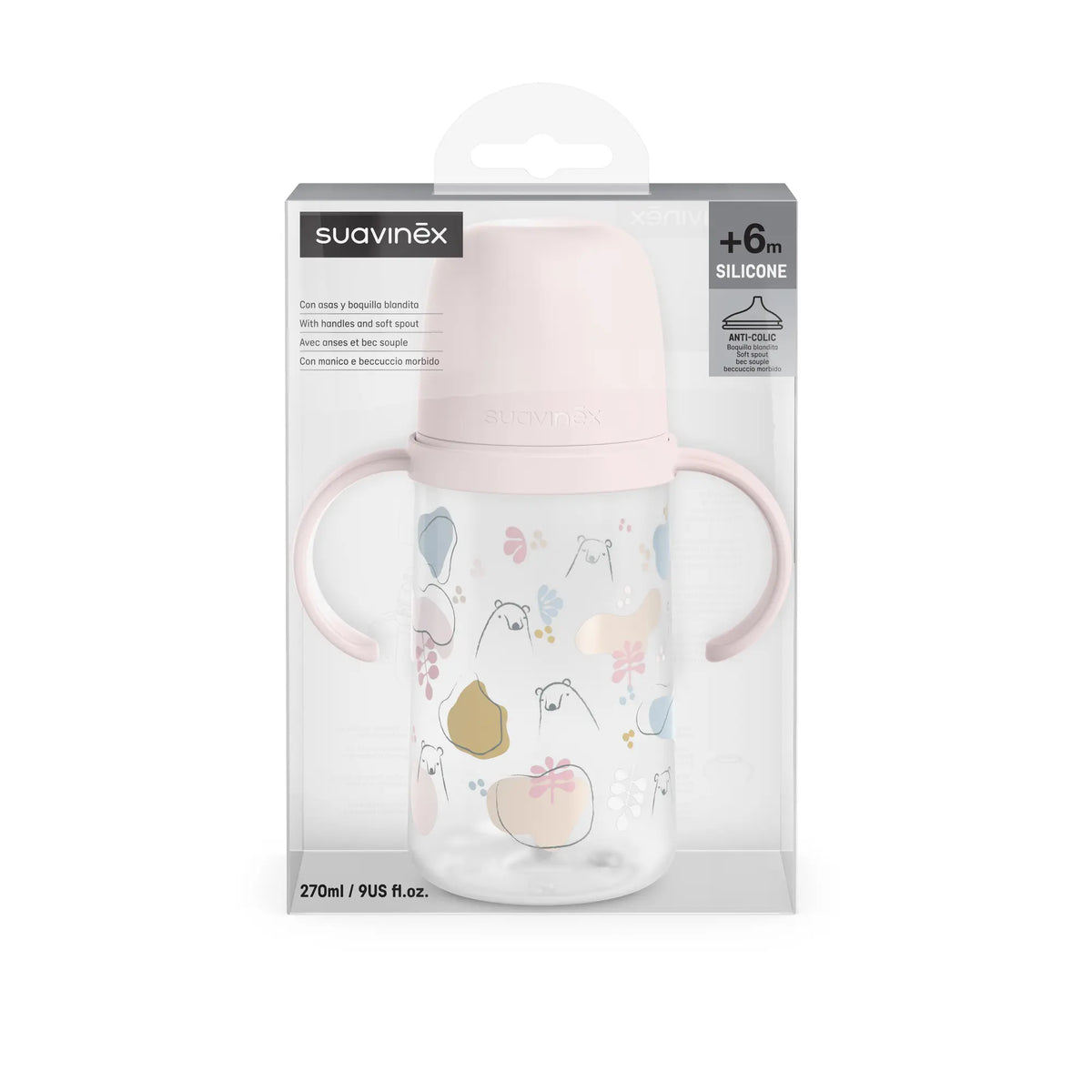 Cana cu cioc din silicon Suavinex Bears 270 ml