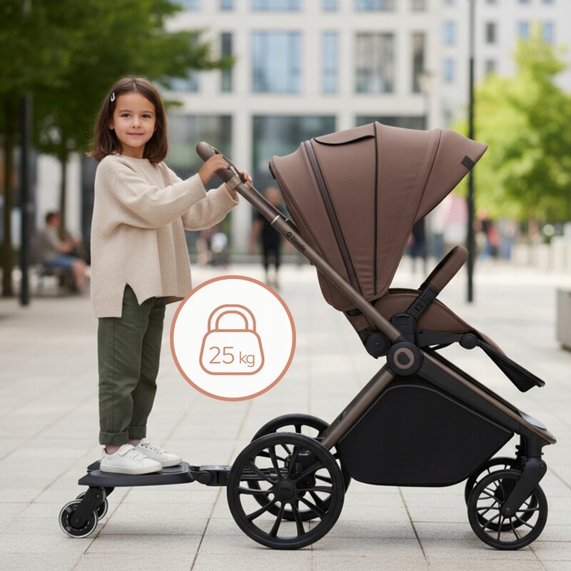 Adaptor universal carucior pentru al doilea copil, Lionelo, Buggy Board, 2 in 1, 3 pozitii reglare sezut pe inaltime, Platforma antiderapanta, Roti cu lumini colorate, Sustine 25 kg, Negru