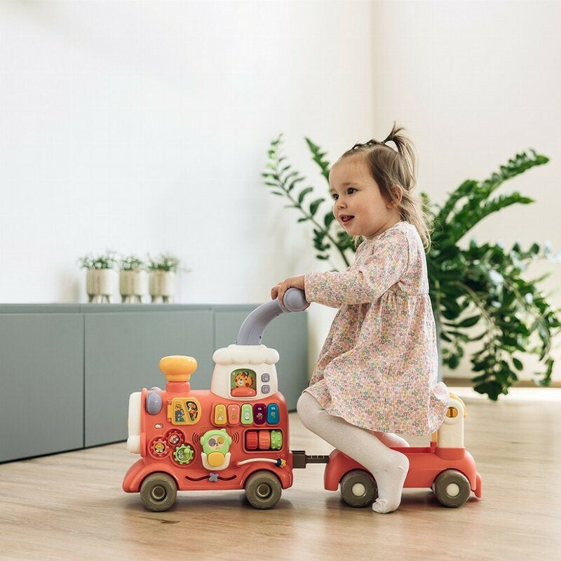 Antemergator 5 in 1 Magic Train, Free2Move, Cu diverse activitati de joaca, Panou Educational, Efecte sonore si luminoase, Pink
