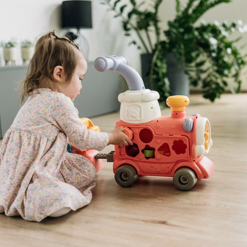 Antemergator 5 in 1 Magic Train, Free2Move, Cu diverse activitati de joaca, Panou Educational, Efecte sonore si luminoase, Pink
