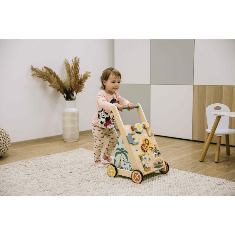 Antepremergator, Free2Play, My First Steps, Cu multiple activitati, Din lemn, , 31.8 x 26.5 x45.5 cm, Safari, Conform cu standardele europene EN71-1;2018, EN71-2:2020, EN71-3:2021