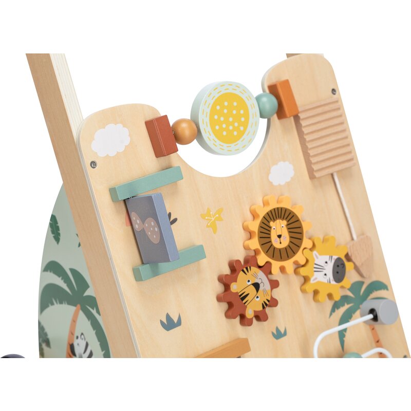 Antepremergator, Free2Play, My First Steps, Cu multiple activitati, Din lemn, , 31.8 x 26.5 x45.5 cm, Safari, Conform cu standardele europene EN71-1;2018, EN71-2:2020, EN71-3:2021