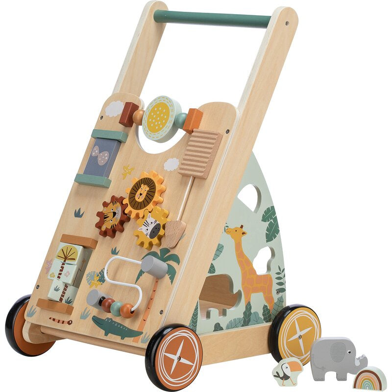 Antepremergator, Free2Play, My First Steps, Cu multiple activitati, Din lemn, , 31.8 x 26.5 x45.5 cm, Safari, Conform cu standardele europene EN71-1;2018, EN71-2:2020, EN71-3:2021